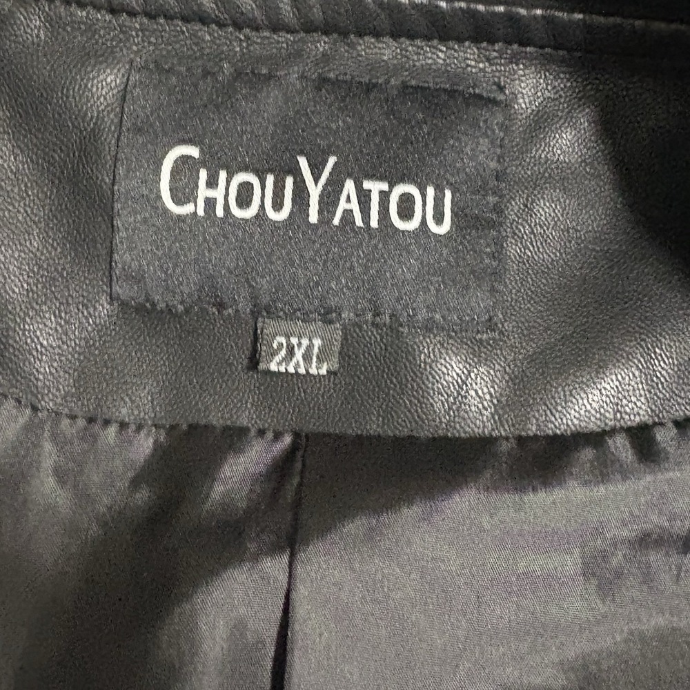 Chouyatou 2XL Black Moto Jacket Faux Leather Zip Biker Lightweight - Picture 9 of 9